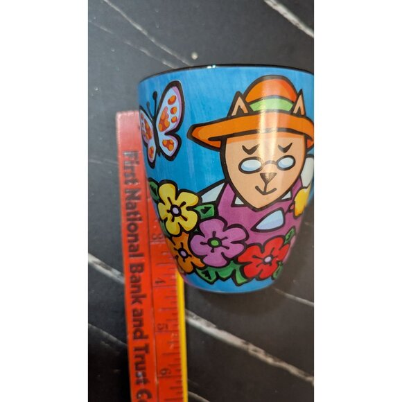 House Kats By Nolan Ceramic Mug "Can You Dig It?" Catnip Design Blue & Yellow 3. - Picture 7 of 9